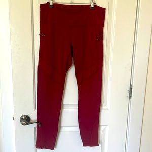 Red cold weather running tights.